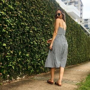 Zara Basic 100% COTTON Striped Midi Dress with pockets [xs]